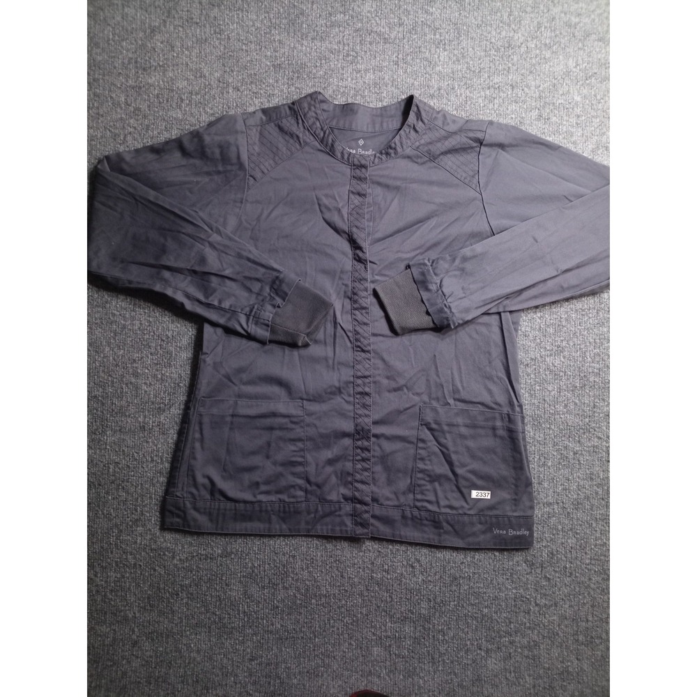 Vera Bradley Women's Scrub Jacket Size S Gray Snap Front Long Sleeve Medical